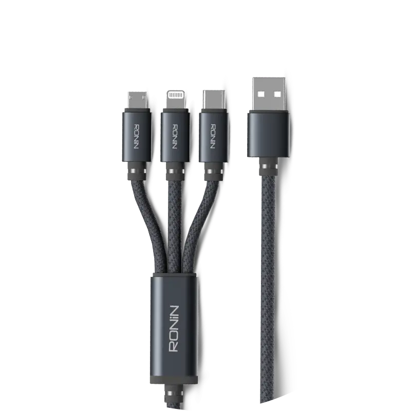Smash R-2015-3 in 1 cable showing the triple branch connector layout for Type-C, iOS, and Micro USB