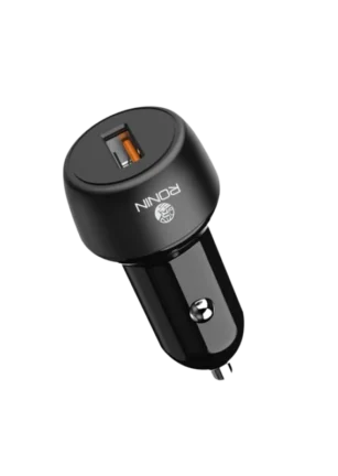R-911 Quick Car Charger showing the sleek dual port interface inside a car dashboard
