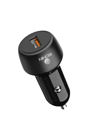 R-911 Quick Car Charger showing the sleek dual port interface inside a car dashboard