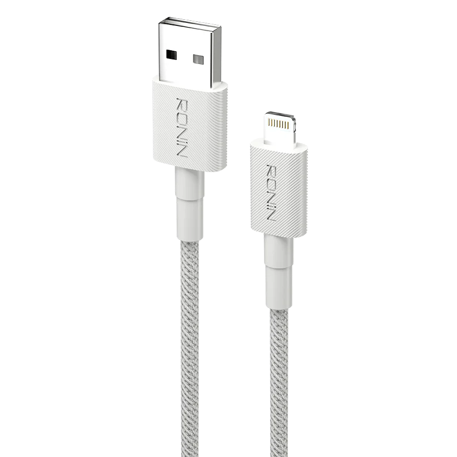 ACE IPHONE CABLE showing the premium reinforced flexible joint layout and sleek Lightning connector pin structure