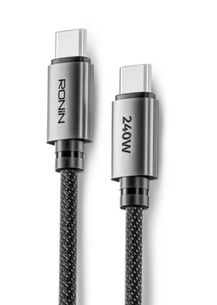 Rush Type-C to Type-C Cable showing the premium reinforced zinc alloy connectors and thick black braided shield