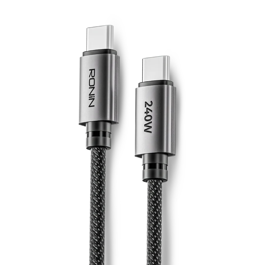 Rush Type-C to Type-C Cable showing the premium reinforced zinc alloy connectors and thick black braided shield